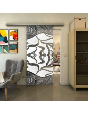 Glasschiebetür SLIM-LINE - Fineprint Model 031 Weiss auf Grauglas