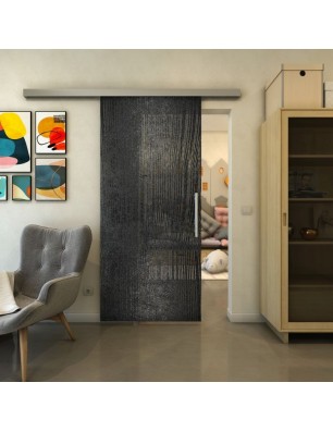 Glasschiebetür SLIM-LINE - Fineprint Model 032 Schwarz auf Grauglas