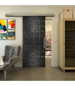 Glasschiebetür SLIM-LINE - Fineprint Model 033 Schwarz auf Grauglas