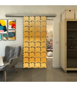 Glasschiebetür SLIM-LINE - Fineprint Model 033 Gold auf Grauglas