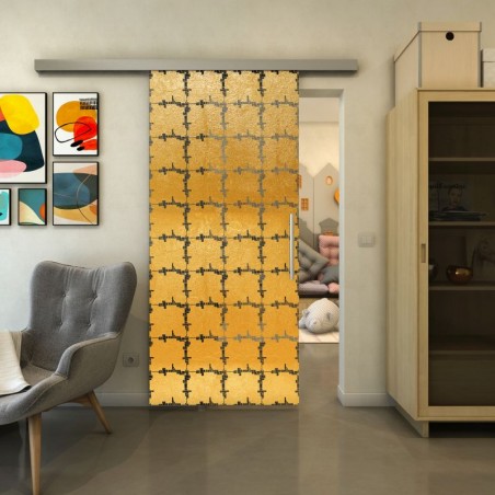 Glasschiebetür SLIM-LINE - Fineprint Model 033 Gold auf Grauglas