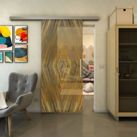 Glasschiebetür SLIM-LINE - Fineprint Model 034 Gold auf Grauglas