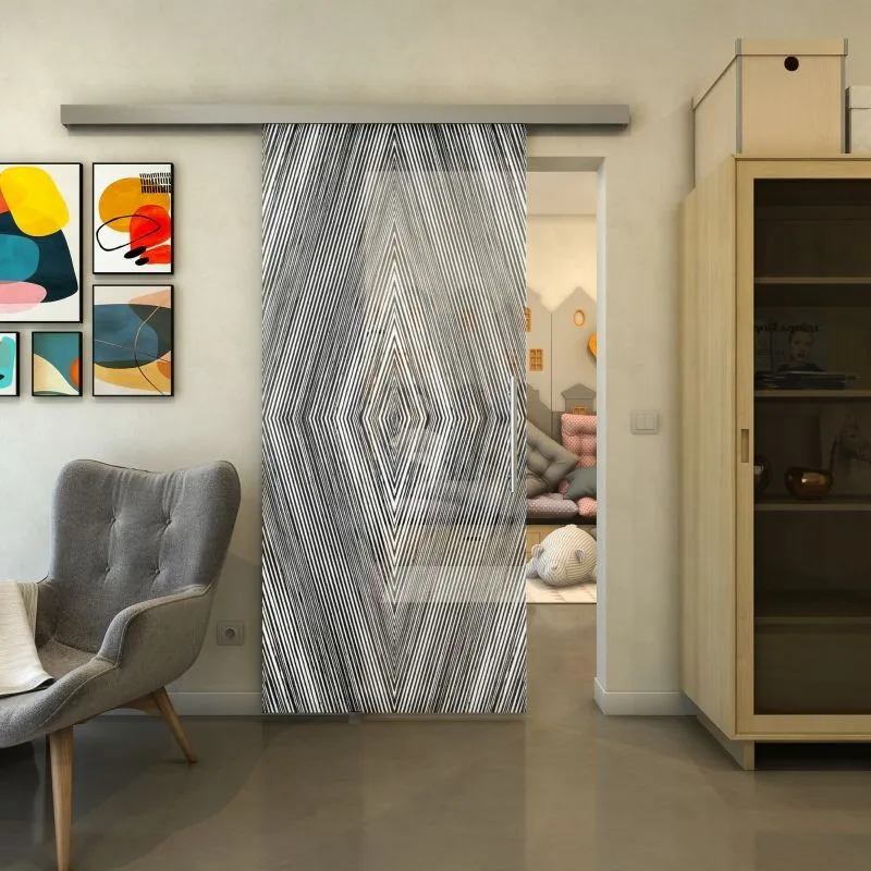 Glasschiebetür SLIM-LINE - Fineprint Modell 034 Weiss auf Grauglas