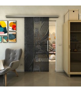 Glasschiebetür SLIM-LINE - Fineprint Model 037 Schwarz auf Grauglas