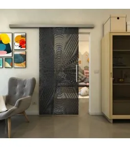 Glasschiebetür SLIM-LINE - Fineprint Model 037 Schwarz auf Grauglas