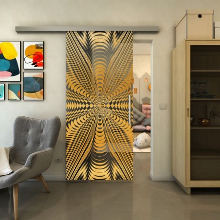 Glasschiebetür SLIM-LINE - Fineprint Model 037 Gold auf Grauglas