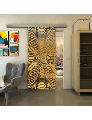 Glasschiebetür SLIM-LINE - Fineprint Model 037 Gold auf Grauglas