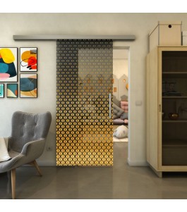 Glasschiebetür SLIM-LINE - Fineprint Model 038 Gold auf Grauglas
