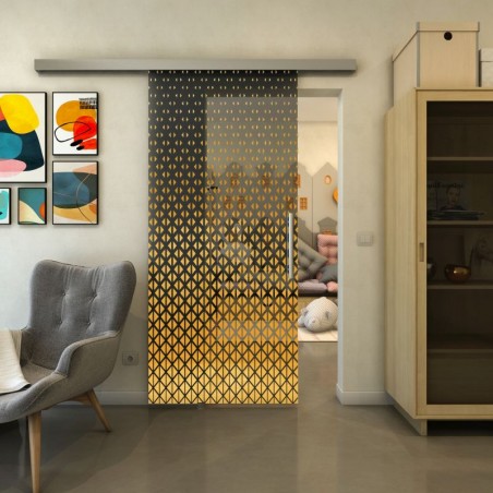 Glasschiebetür SLIM-LINE - Fineprint Model 038 Gold auf Grauglas