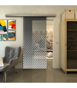 Glasschiebetür SLIM-LINE - Fineprint Model 038 Weiss auf Grauglas