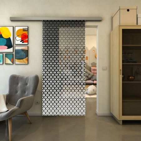 Glasschiebetür SLIM-LINE - Fineprint Model 038 Weiss auf Grauglas