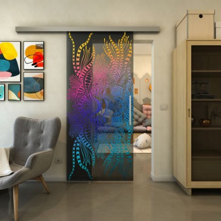 Glasschiebetür SLIM-LINE - Fineprint Model 039 Verlauf auf Grauglas