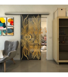 Glasschiebetür SLIM-LINE - Fineprint Model 039 Gold auf Grauglas