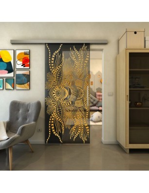 Glasschiebetür SLIM-LINE - Fineprint Model 039 Gold auf Grauglas