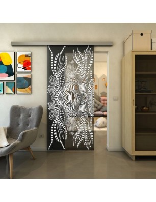 Glasschiebetür SLIM-LINE - Fineprint Model 039 Weiss auf Grauglas