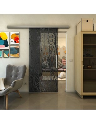 Glasschiebetür SLIM-LINE - Fineprint Model 040 Schwarz auf Grauglas