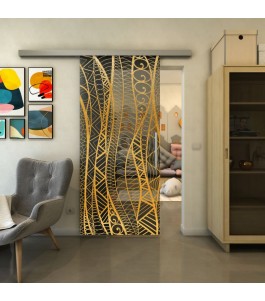 Glasschiebetür SLIM-LINE - Fineprint Model 040 Gold auf Grauglas