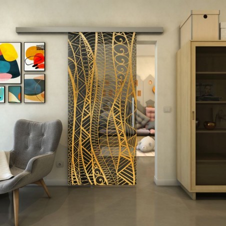 Glasschiebetür SLIM-LINE - Fineprint Model 040 Gold auf Grauglas