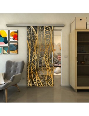 Glasschiebetür SLIM-LINE - Fineprint Model 040 Gold auf Grauglas