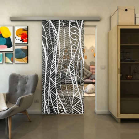 Glasschiebetür SLIM-LINE - Fineprint Model 040 Weiss auf Grauglas