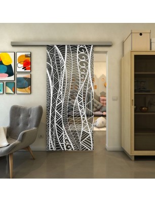 Glasschiebetür SLIM-LINE - Fineprint Model 040 Weiss auf Grauglas