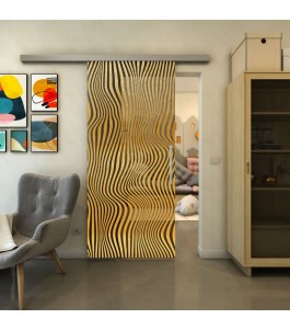 Glasschiebetür SLIM-LINE - Fineprint Model 041 Gold auf Grauglas