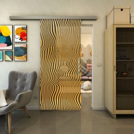 Glasschiebetür SLIM-LINE - Fineprint Model 041 Gold auf Grauglas