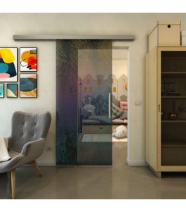 Glasschiebetür SLIM-LINE - Fineprint Model 045 Verlauf auf Grauglas