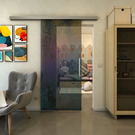 Glasschiebetür SLIM-LINE - Fineprint Model 045 Verlauf auf Grauglas