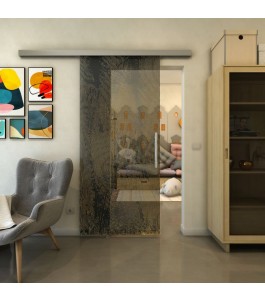 Glasschiebetür SLIM-LINE - Fineprint Model 045 Gold auf Grauglas