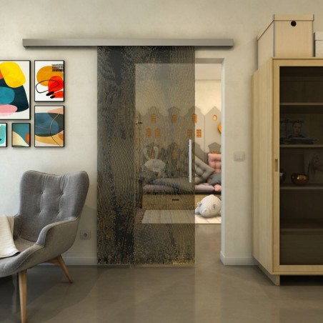 Glasschiebetür SLIM-LINE - Fineprint Model 045 Gold auf Grauglas