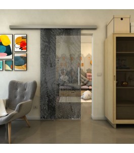 Glasschiebetür SLIM-LINE - Fineprint Model 045 Weiss auf Grauglas