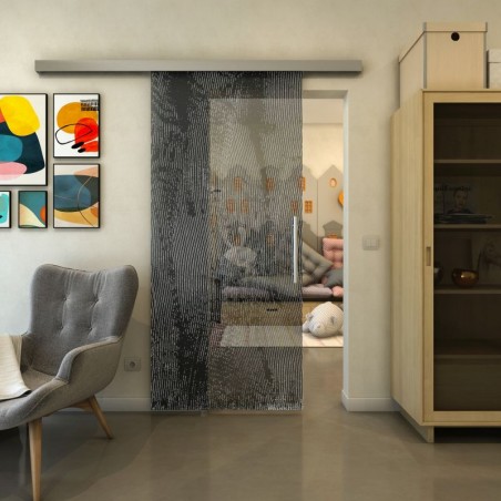 Glasschiebetür SLIM-LINE - Fineprint Model 045 Weiss auf Grauglas