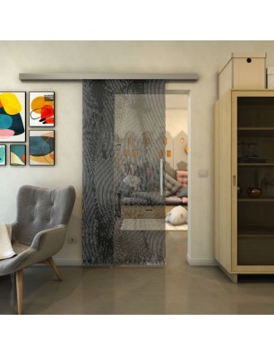 Glasschiebetür SLIM-LINE - Fineprint Model 045 Weiss auf Grauglas