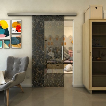 Glasschiebetür SLIM-LINE - Fineprint Model 047 Gold auf Grauglas