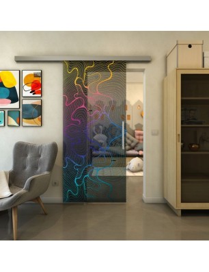 Glasschiebetür SLIM-LINE - Fineprint Model 049 Verlauf auf Grauglas
