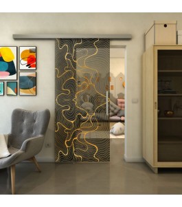 Glasschiebetür SLIM-LINE - Fineprint Model 049 Gold auf Grauglas