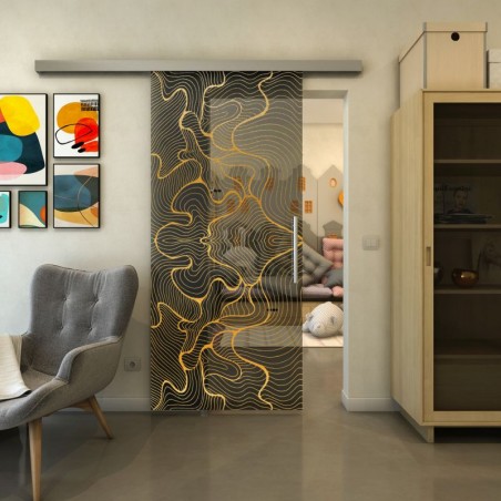 Glasschiebetür SLIM-LINE - Fineprint Model 049 Gold auf Grauglas