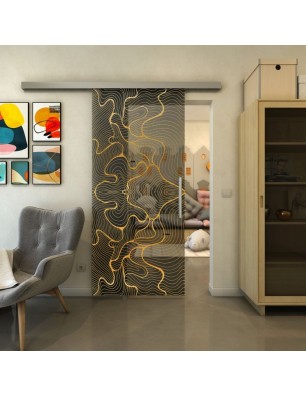 Glasschiebetür SLIM-LINE - Fineprint Model 049 Gold auf Grauglas