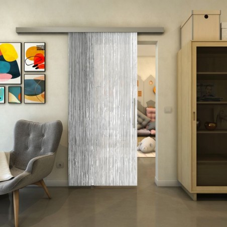 Glasschiebetür SLIM-LINE - Fineprint Model 050 Weiss auf Grauglas