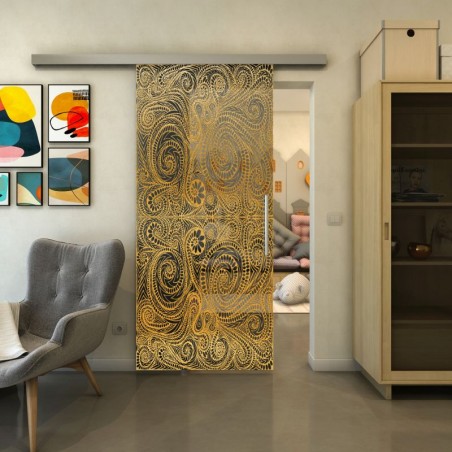 Glasschiebetür SLIM-LINE - Fineprint Model 051 Gold auf Grauglas