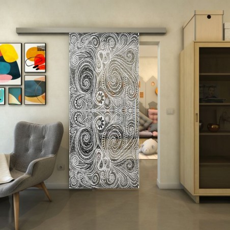 Glasschiebetür SLIM-LINE - Fineprint Model 051 Weiss auf Grauglas