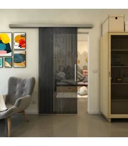 Glasschiebetür SLIM-LINE - Fineprint Model 052 Schwarz auf Grauglas