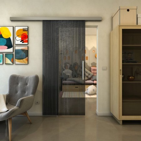 Glasschiebetür SLIM-LINE - Fineprint Model 052 Schwarz auf Grauglas