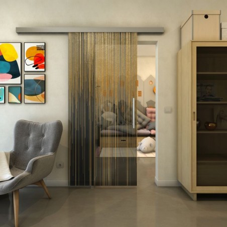 Glasschiebetür SLIM-LINE - Fineprint Model 052 Gold auf Grauglas