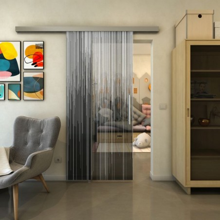 Glasschiebetür SLIM-LINE - Fineprint Model 052 Weiss auf Grauglas