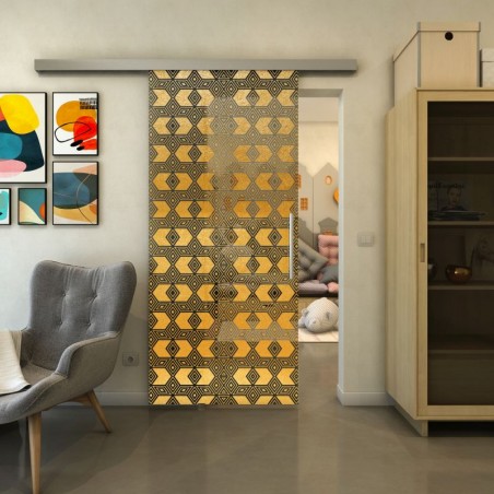 Glasschiebetür SLIM-LINE - Fineprint Model 053 Gold auf Grauglas