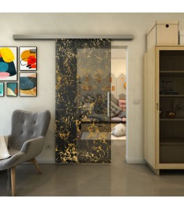 Glasschiebetür SLIM-LINE - Fineprint Model 054 Gold auf Grauglas