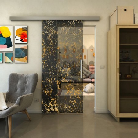 Glasschiebetür SLIM-LINE - Fineprint Model 054 Gold auf Grauglas