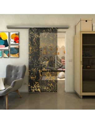 Glasschiebetür SLIM-LINE - Fineprint Model 054 Gold auf Grauglas